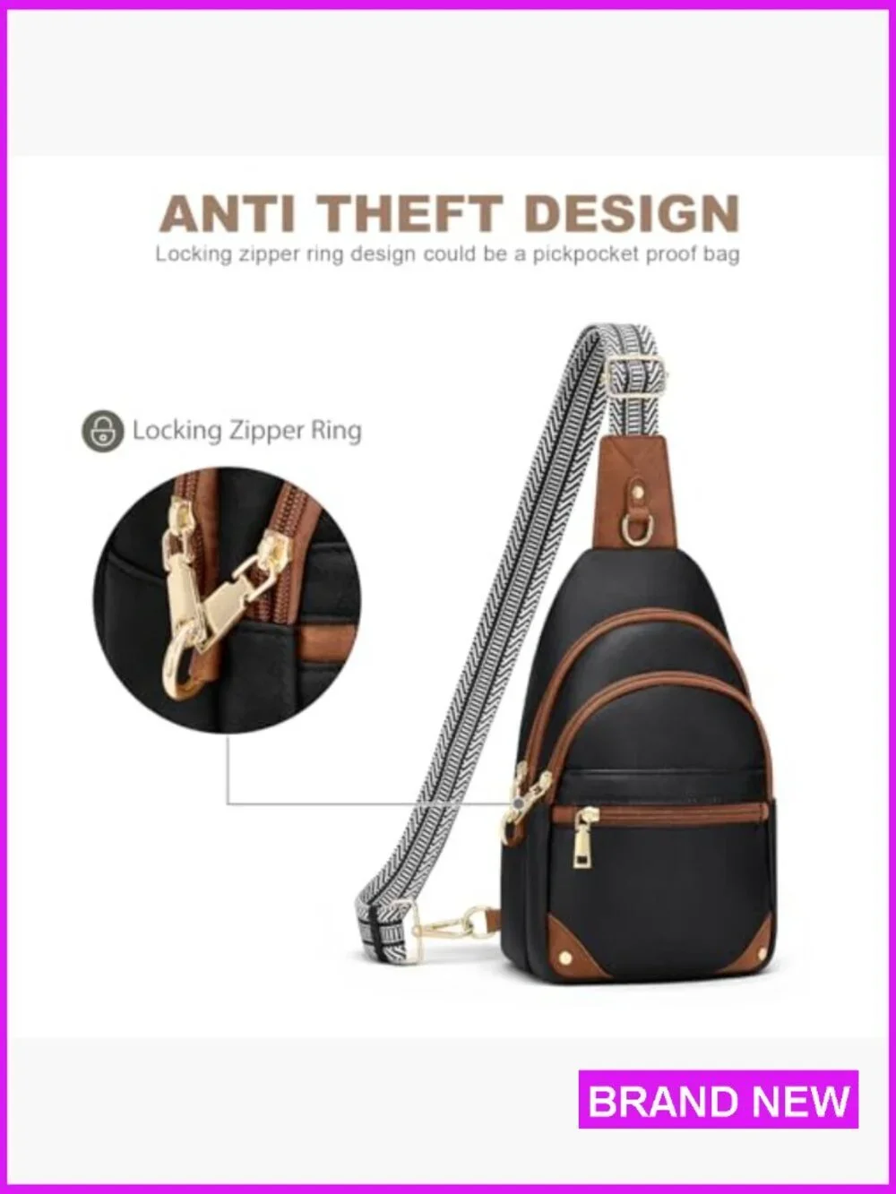 Anti Theft Sling Bag Crossbody Travel Purse RFID Blocking Chest Bag - Picture 5 of 6